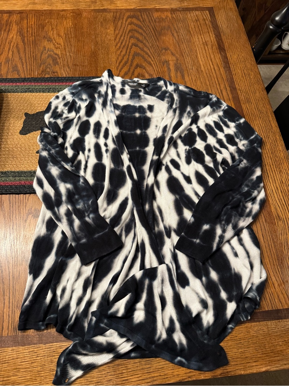 Simply Vera Vera Wang Black and White Tie-Dye Open-Front Cardigan